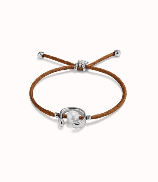 Brown cord bracelet with a pearl